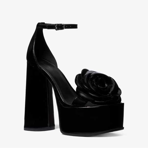 Michael Kors Black Platform Sandals with Rose Detail - Picture 1 of 3